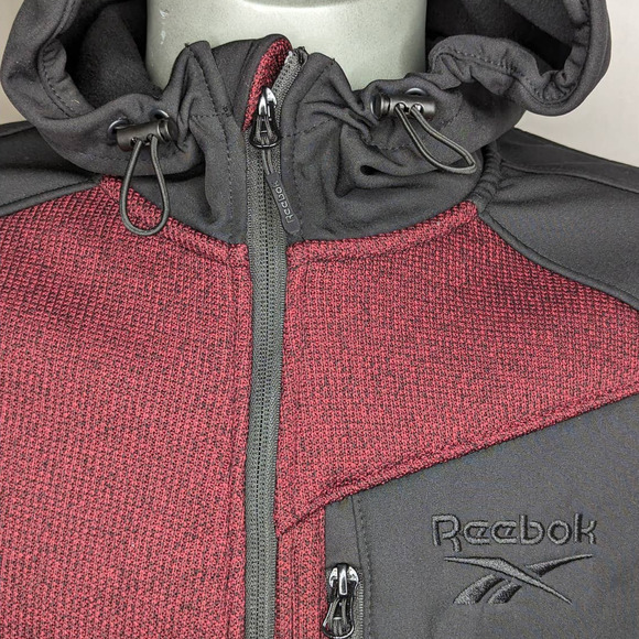 NWT Softshell Stretch Fleece Lined Jacket Full Zip + Zip Pocket Maroon Black L - Picture 3 of 11